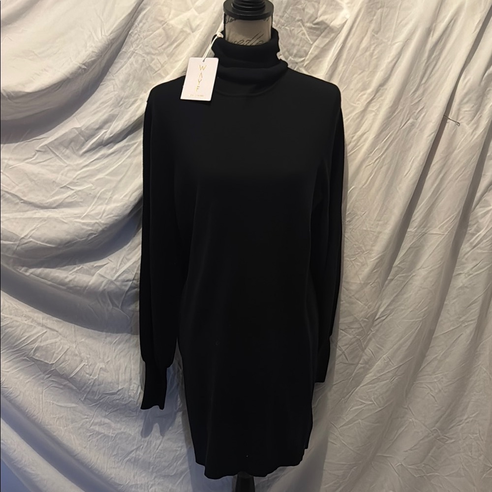 Wayf Black Turtleneck Ribbed Sweater Dress